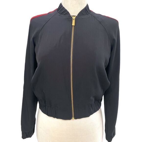Michael Kors black red stripe elastic waist collar sleeves length 19 inches - Picture 1 of 7